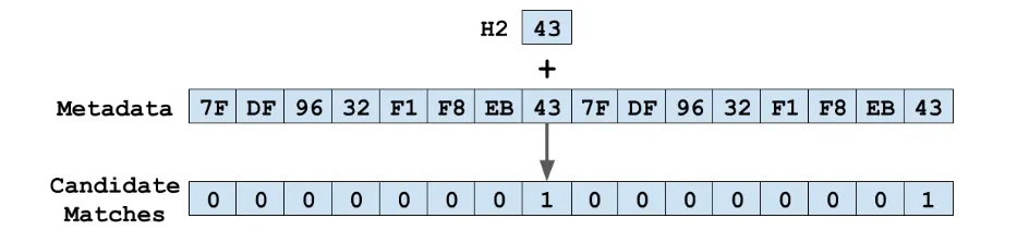 SwissTable control bytes scan process
